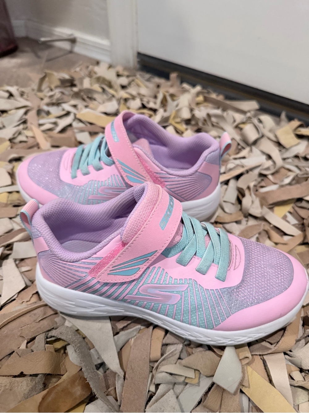 Kids' Pastel Pink & Lavender Sketchers Sneakers with Mint Laces